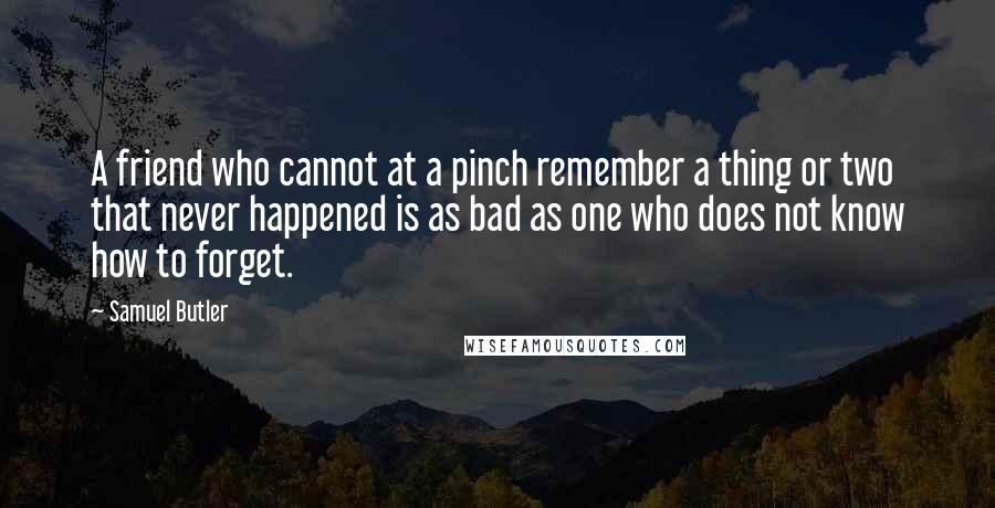 Samuel Butler Quotes: A friend who cannot at a pinch remember a thing or two that never happened is as bad as one who does not know how to forget.