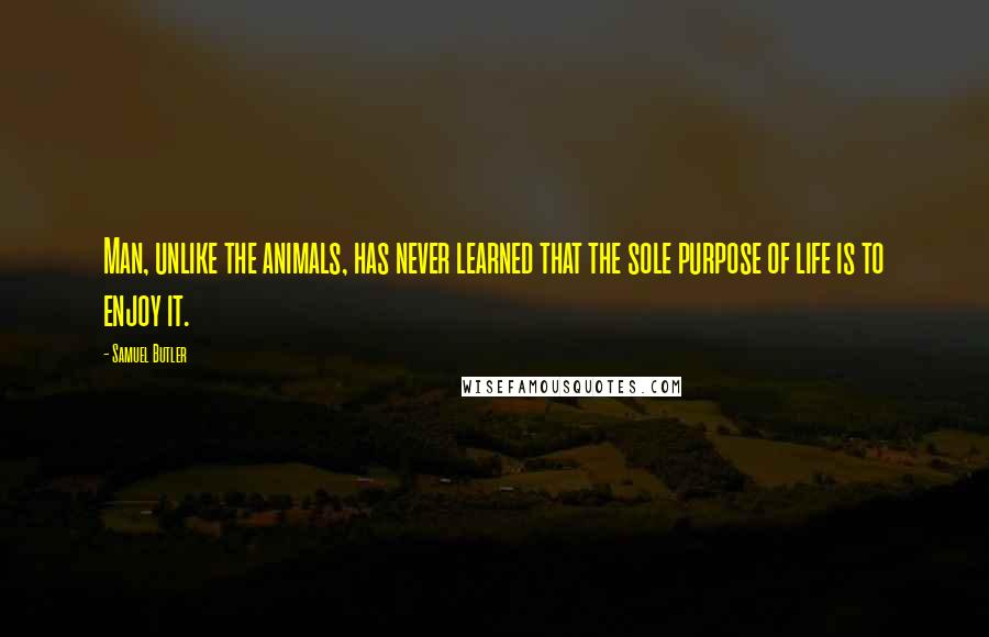 Samuel Butler Quotes: Man, unlike the animals, has never learned that the sole purpose of life is to enjoy it.