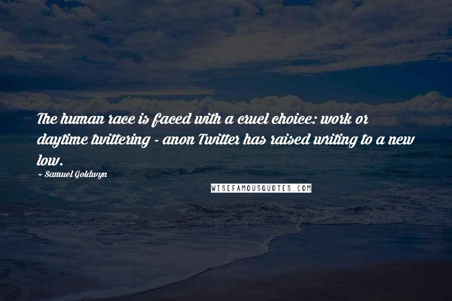 Samuel Goldwyn Quotes: The human race is faced with a cruel choice: work or daytime twittering - anon Twitter has raised writing to a new low.