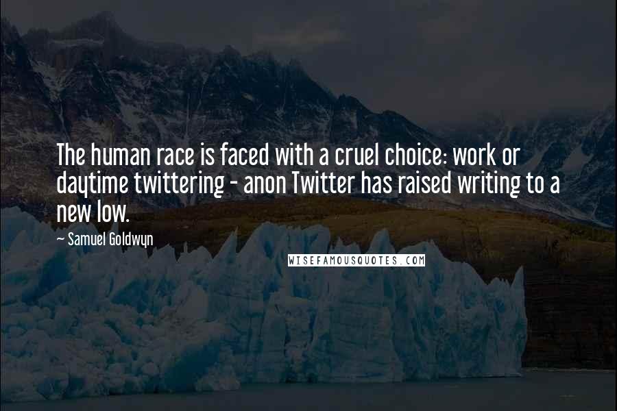 Samuel Goldwyn Quotes: The human race is faced with a cruel choice: work or daytime twittering - anon Twitter has raised writing to a new low.