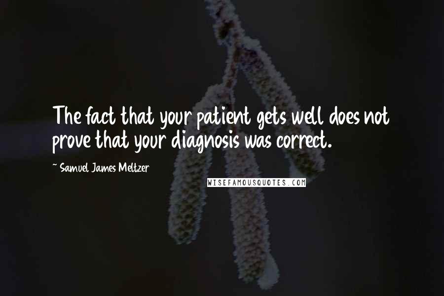 Samuel James Meltzer Quotes: The fact that your patient gets well does not prove that your diagnosis was correct.