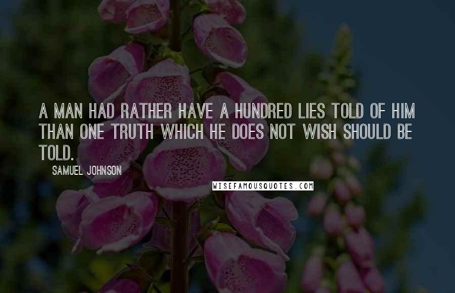 Samuel Johnson Quotes: A man had rather have a hundred lies told of him than one truth which he does not wish should be told.