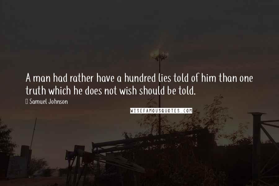 Samuel Johnson Quotes: A man had rather have a hundred lies told of him than one truth which he does not wish should be told.