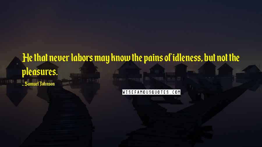 Samuel Johnson Quotes: He that never labors may know the pains of idleness, but not the pleasures.