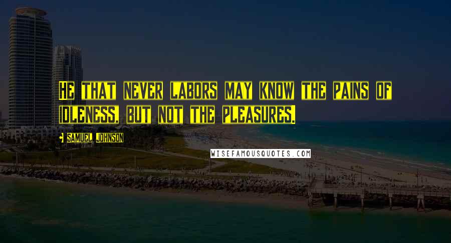 Samuel Johnson Quotes: He that never labors may know the pains of idleness, but not the pleasures.