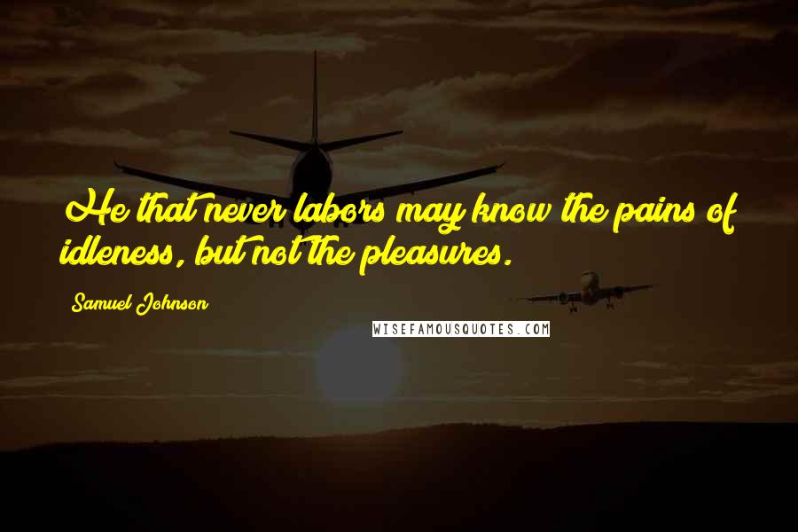 Samuel Johnson Quotes: He that never labors may know the pains of idleness, but not the pleasures.