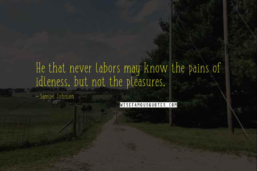 Samuel Johnson Quotes: He that never labors may know the pains of idleness, but not the pleasures.