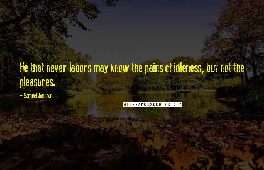 Samuel Johnson Quotes: He that never labors may know the pains of idleness, but not the pleasures.