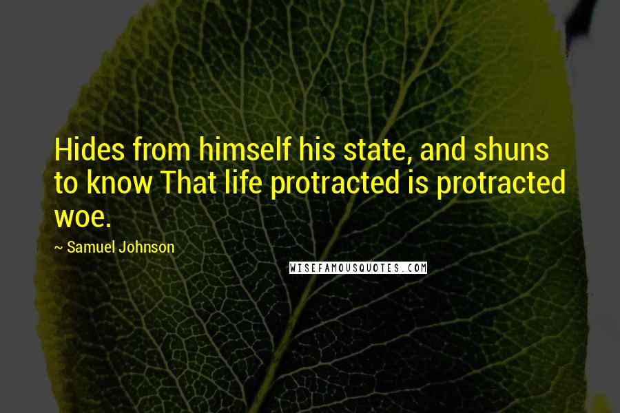 Samuel Johnson Quotes: Hides from himself his state, and shuns to know That life protracted is protracted woe.