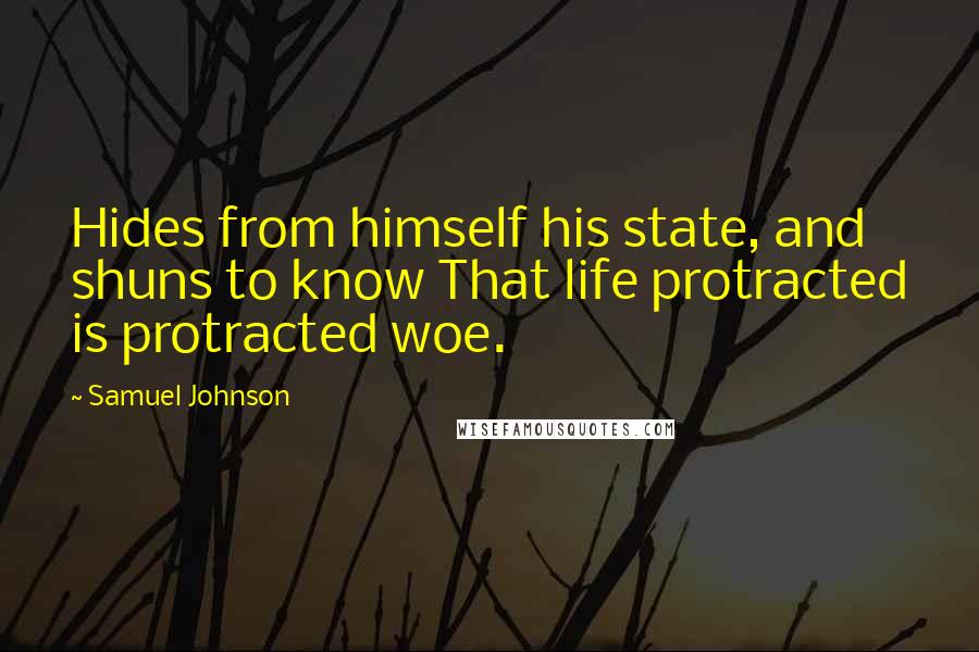 Samuel Johnson Quotes: Hides from himself his state, and shuns to know That life protracted is protracted woe.