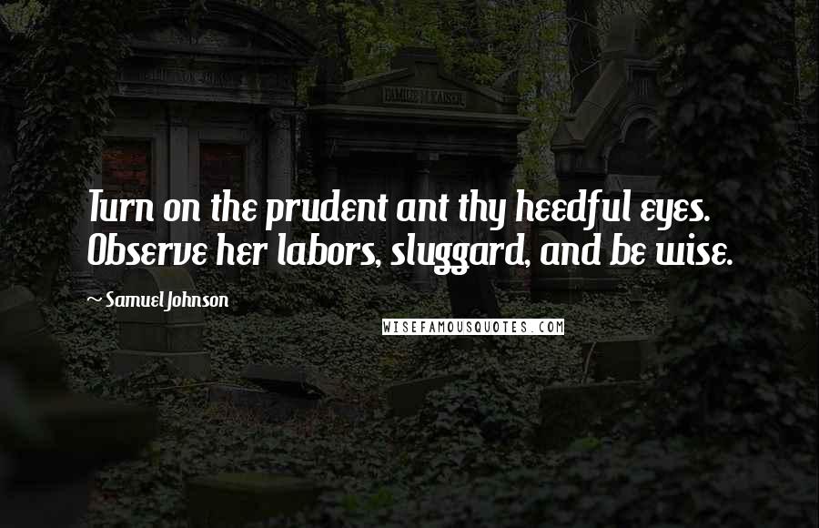 Samuel Johnson Quotes: Turn on the prudent ant thy heedful eyes. Observe her labors, sluggard, and be wise.