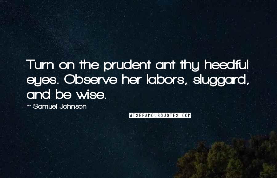 Samuel Johnson Quotes: Turn on the prudent ant thy heedful eyes. Observe her labors, sluggard, and be wise.