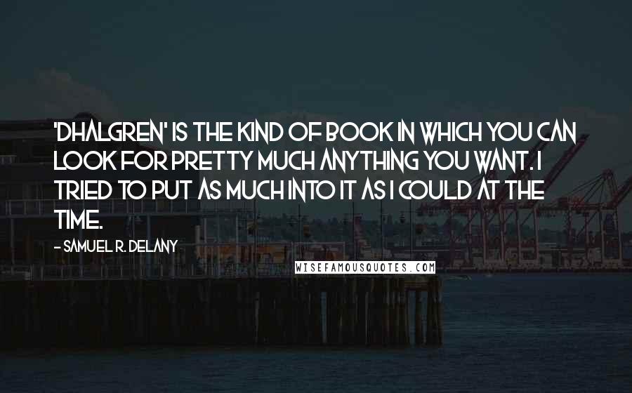 Samuel R. Delany Quotes: 'Dhalgren' is the kind of book in which you can look for pretty much anything you want. I tried to put as much into it as I could at the time.