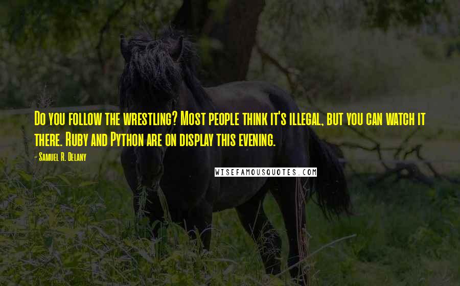 Samuel R. Delany Quotes: Do you follow the wrestling? Most people think it's illegal, but you can watch it there. Ruby and Python are on display this evening.