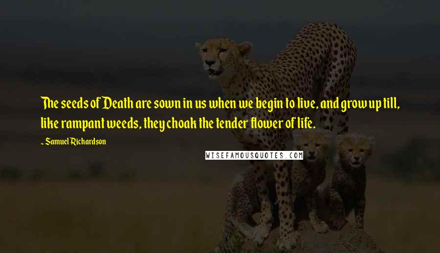 Samuel Richardson Quotes: The seeds of Death are sown in us when we begin to live, and grow up till, like rampant weeds, they choak the tender flower of life.