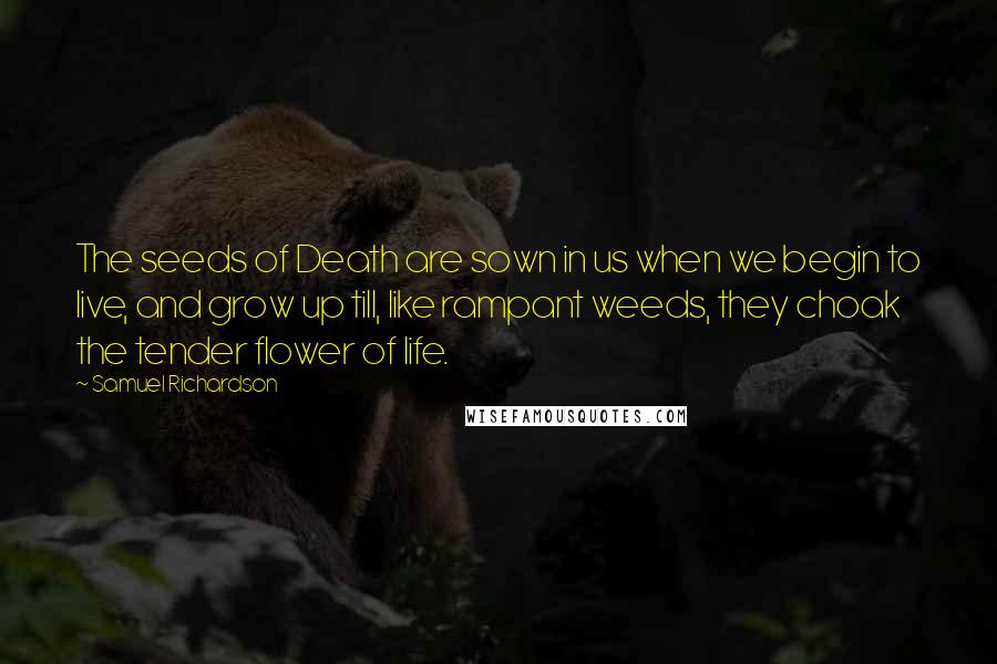 Samuel Richardson Quotes: The seeds of Death are sown in us when we begin to live, and grow up till, like rampant weeds, they choak the tender flower of life.