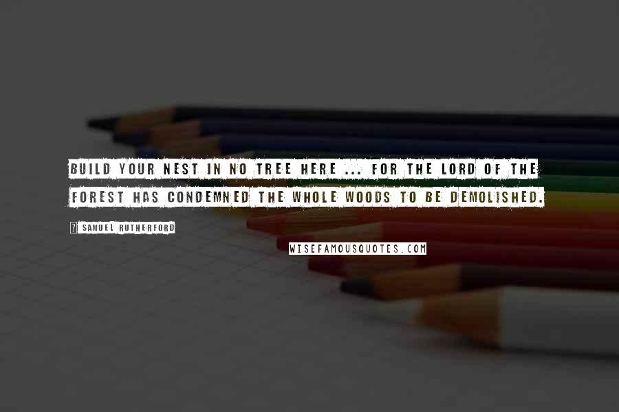 Samuel Rutherford Quotes: Build your nest in no tree here ... for the Lord of the forest has condemned the whole woods to be demolished.