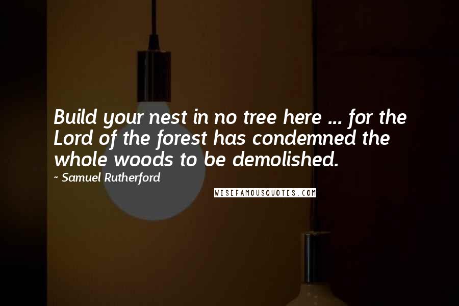 Samuel Rutherford Quotes: Build your nest in no tree here ... for the Lord of the forest has condemned the whole woods to be demolished.