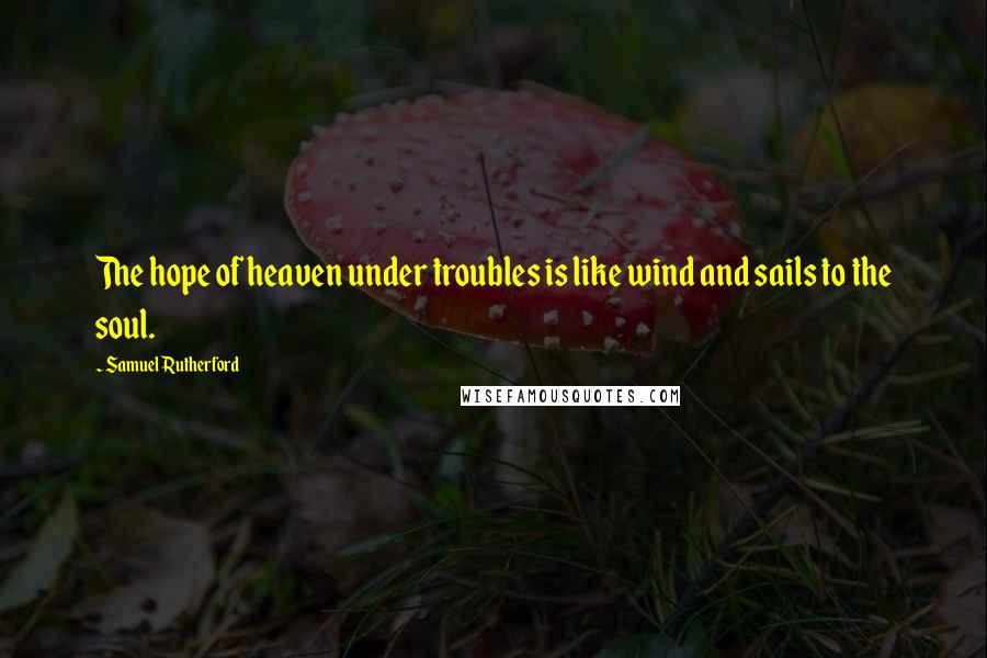 Samuel Rutherford Quotes: The hope of heaven under troubles is like wind and sails to the soul.