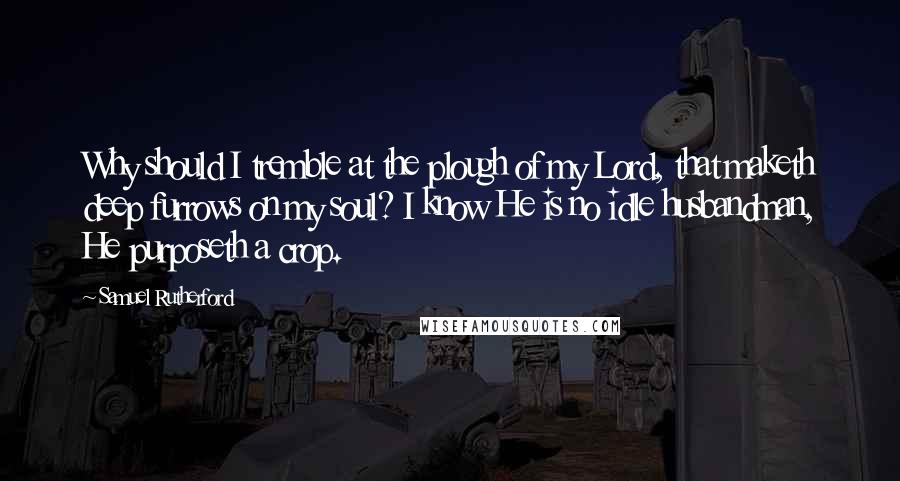 Samuel Rutherford Quotes: Why should I tremble at the plough of my Lord, that maketh deep furrows on my soul? I know He is no idle husbandman, He purposeth a crop.