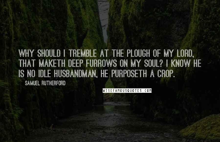 Samuel Rutherford Quotes: Why should I tremble at the plough of my Lord, that maketh deep furrows on my soul? I know He is no idle husbandman, He purposeth a crop.