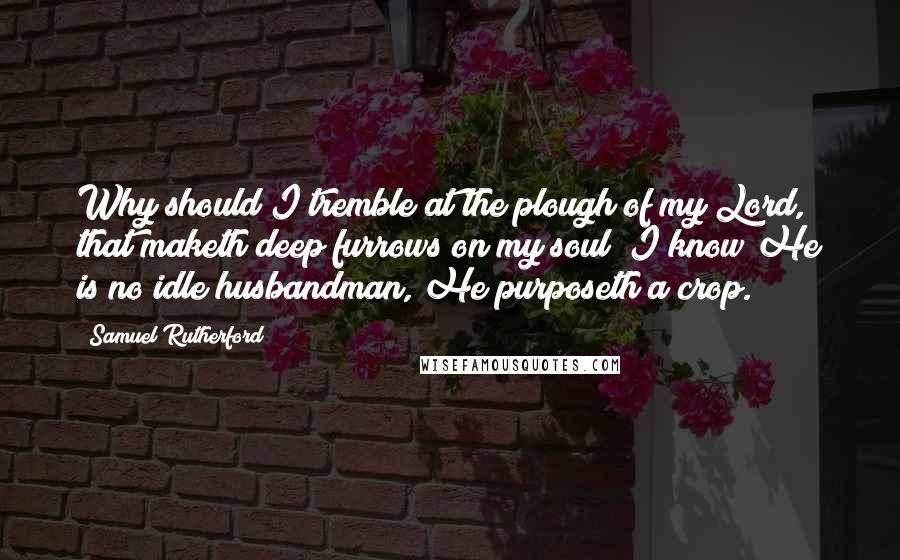 Samuel Rutherford Quotes: Why should I tremble at the plough of my Lord, that maketh deep furrows on my soul? I know He is no idle husbandman, He purposeth a crop.