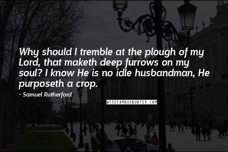 Samuel Rutherford Quotes: Why should I tremble at the plough of my Lord, that maketh deep furrows on my soul? I know He is no idle husbandman, He purposeth a crop.
