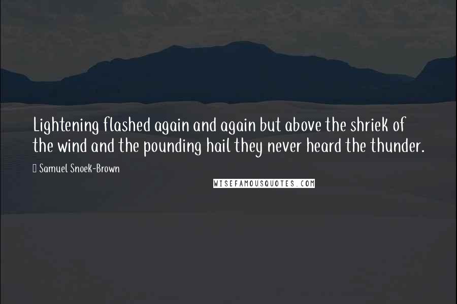 Samuel Snoek-Brown Quotes: Lightening flashed again and again but above the shriek of the wind and the pounding hail they never heard the thunder.