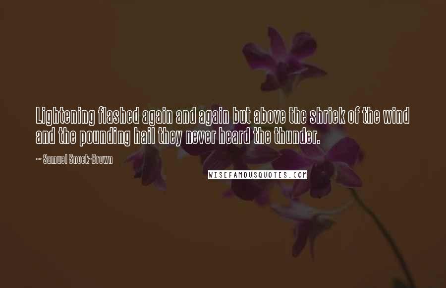 Samuel Snoek-Brown Quotes: Lightening flashed again and again but above the shriek of the wind and the pounding hail they never heard the thunder.