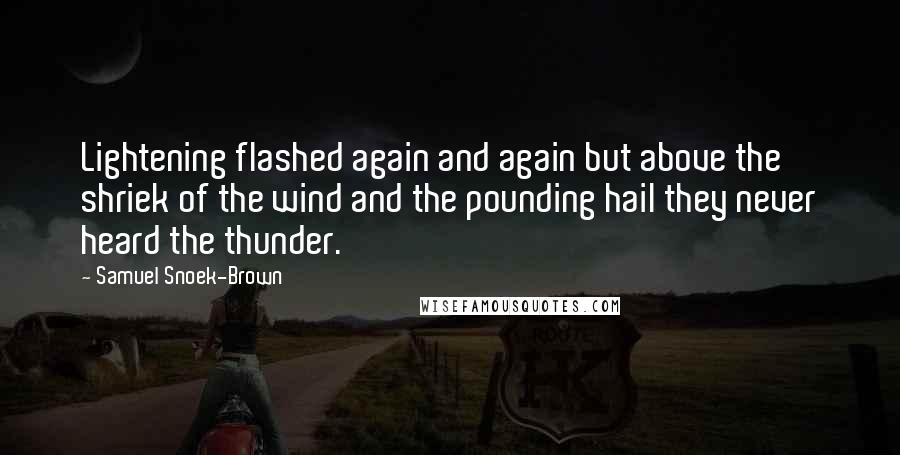 Samuel Snoek-Brown Quotes: Lightening flashed again and again but above the shriek of the wind and the pounding hail they never heard the thunder.