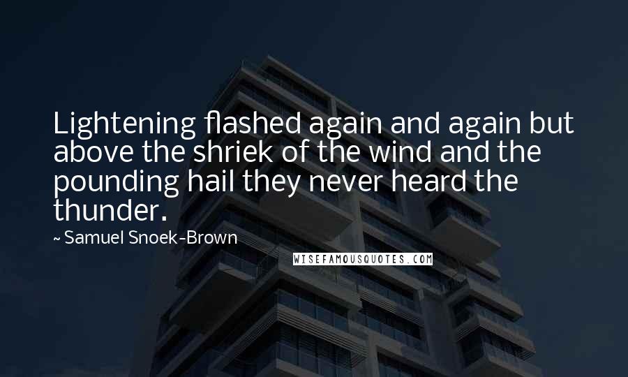 Samuel Snoek-Brown Quotes: Lightening flashed again and again but above the shriek of the wind and the pounding hail they never heard the thunder.