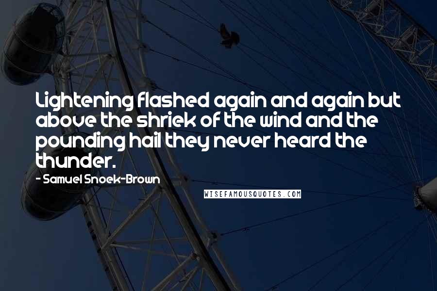 Samuel Snoek-Brown Quotes: Lightening flashed again and again but above the shriek of the wind and the pounding hail they never heard the thunder.