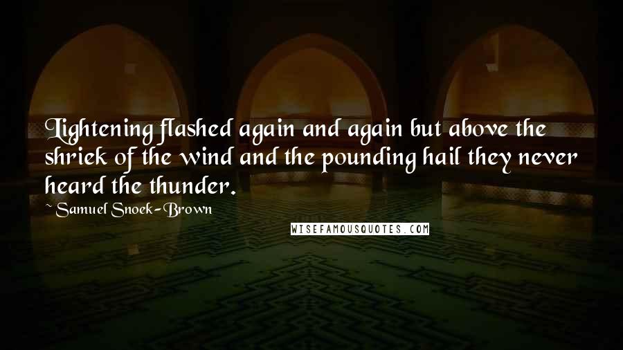 Samuel Snoek-Brown Quotes: Lightening flashed again and again but above the shriek of the wind and the pounding hail they never heard the thunder.