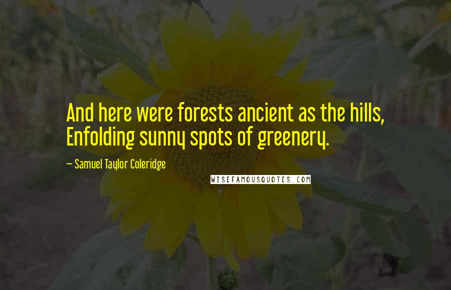 Samuel Taylor Coleridge Quotes: And here were forests ancient as the hills, Enfolding sunny spots of greenery.