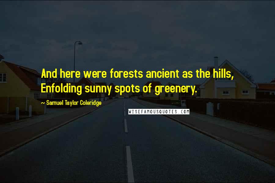 Samuel Taylor Coleridge Quotes: And here were forests ancient as the hills, Enfolding sunny spots of greenery.
