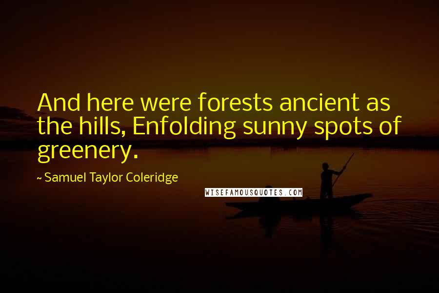 Samuel Taylor Coleridge Quotes: And here were forests ancient as the hills, Enfolding sunny spots of greenery.