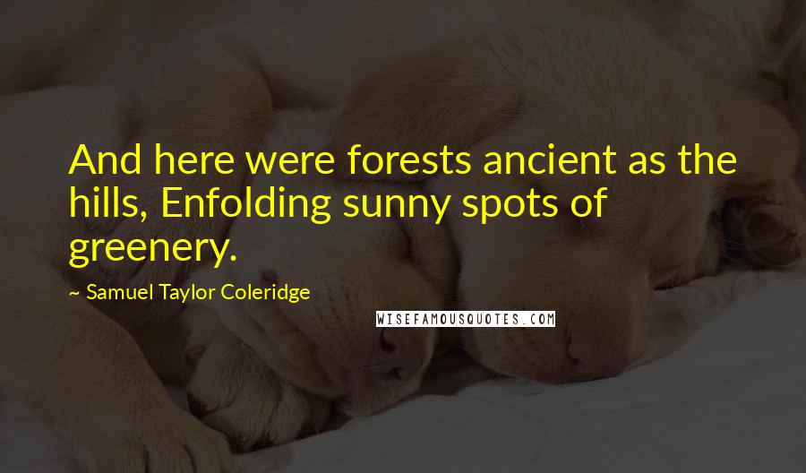 Samuel Taylor Coleridge Quotes: And here were forests ancient as the hills, Enfolding sunny spots of greenery.