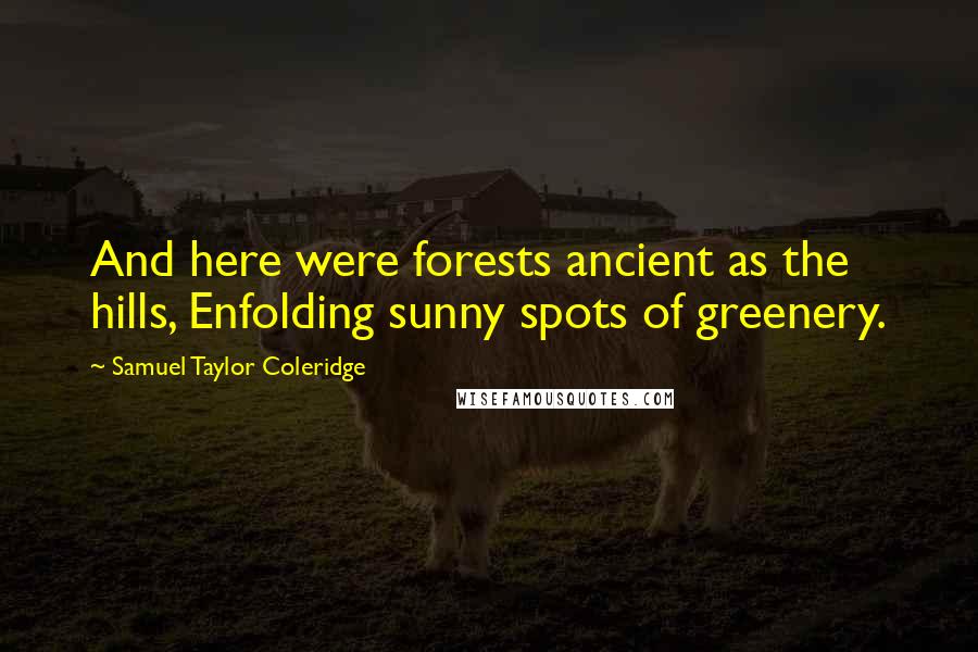 Samuel Taylor Coleridge Quotes: And here were forests ancient as the hills, Enfolding sunny spots of greenery.