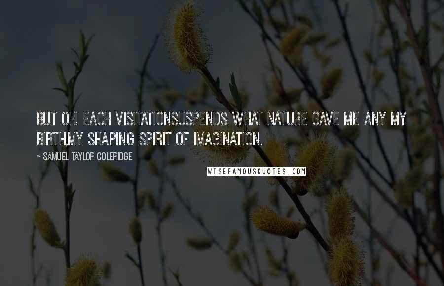 Samuel Taylor Coleridge Quotes: But oh! each visitationSuspends what nature gave me any my birth,My shaping spirit of Imagination.