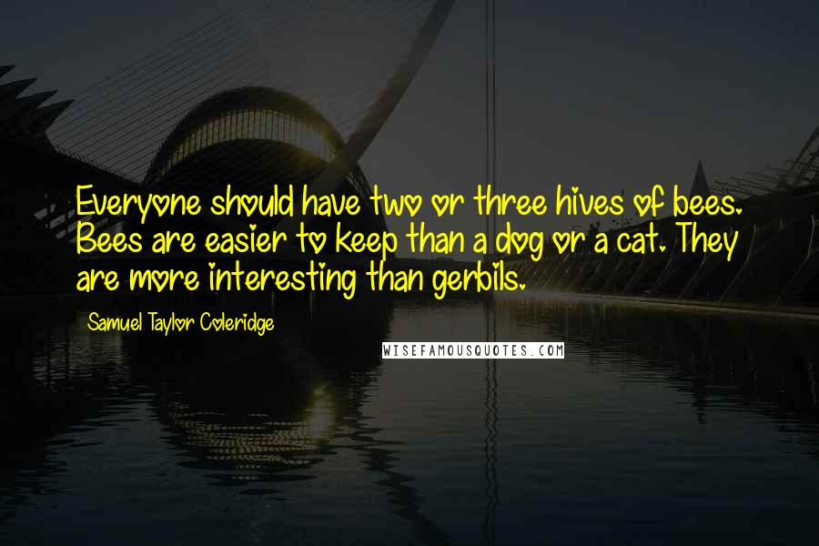 Samuel Taylor Coleridge Quotes: Everyone should have two or three hives of bees. Bees are easier to keep than a dog or a cat. They are more interesting than gerbils.