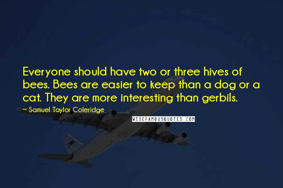 Samuel Taylor Coleridge Quotes: Everyone should have two or three hives of bees. Bees are easier to keep than a dog or a cat. They are more interesting than gerbils.