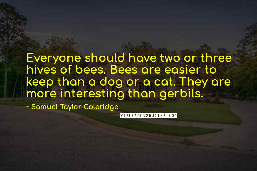 Samuel Taylor Coleridge Quotes: Everyone should have two or three hives of bees. Bees are easier to keep than a dog or a cat. They are more interesting than gerbils.