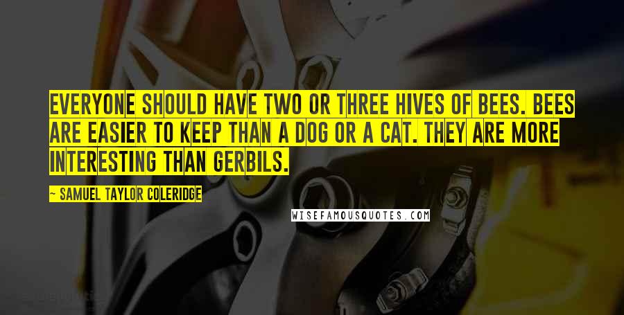 Samuel Taylor Coleridge Quotes: Everyone should have two or three hives of bees. Bees are easier to keep than a dog or a cat. They are more interesting than gerbils.