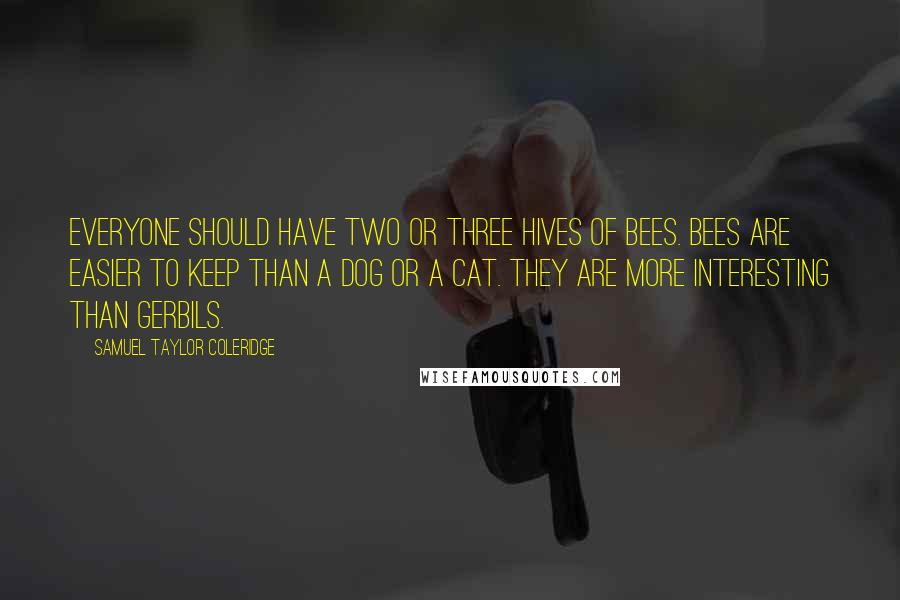 Samuel Taylor Coleridge Quotes: Everyone should have two or three hives of bees. Bees are easier to keep than a dog or a cat. They are more interesting than gerbils.