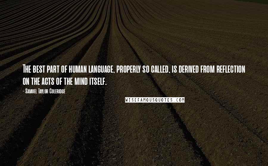 Samuel Taylor Coleridge Quotes: The best part of human language, properly so called, is derived from reflection on the acts of the mind itself.