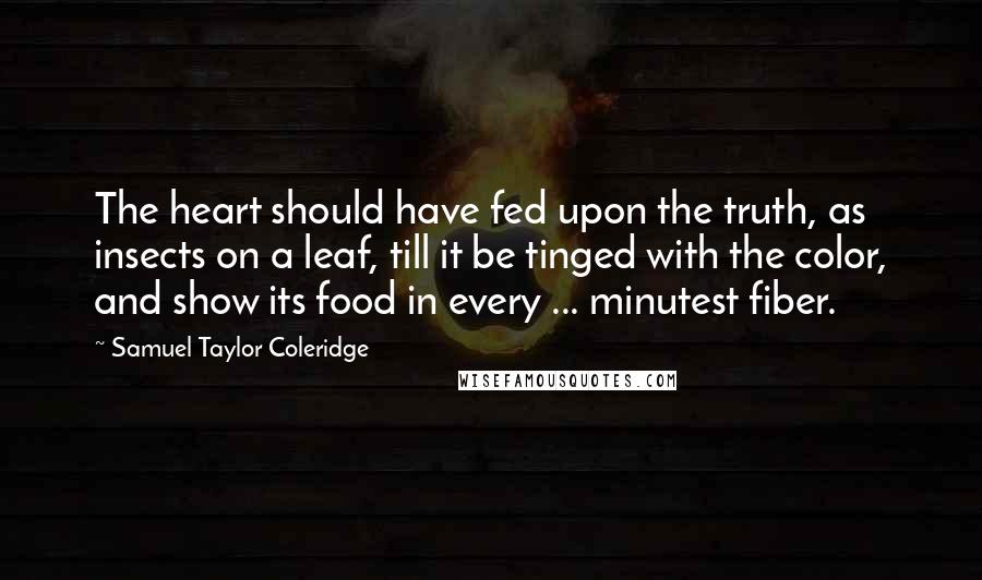 Samuel Taylor Coleridge Quotes: The heart should have fed upon the truth, as insects on a leaf, till it be tinged with the color, and show its food in every ... minutest fiber.