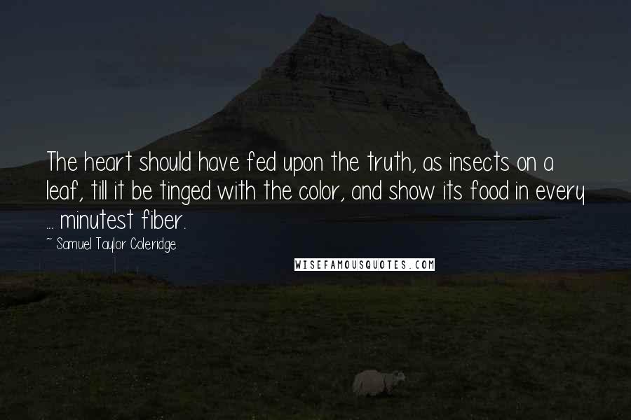 Samuel Taylor Coleridge Quotes: The heart should have fed upon the truth, as insects on a leaf, till it be tinged with the color, and show its food in every ... minutest fiber.