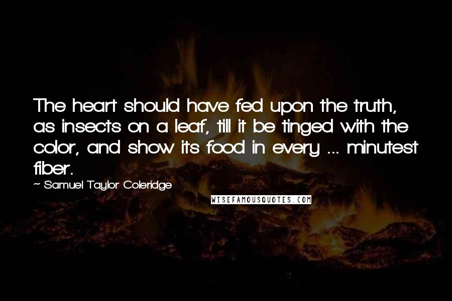 Samuel Taylor Coleridge Quotes: The heart should have fed upon the truth, as insects on a leaf, till it be tinged with the color, and show its food in every ... minutest fiber.