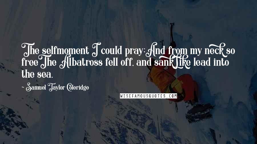 Samuel Taylor Coleridge Quotes: The selfmoment I could pray;And from my neck so freeThe Albatross fell off, and sankLike lead into the sea.