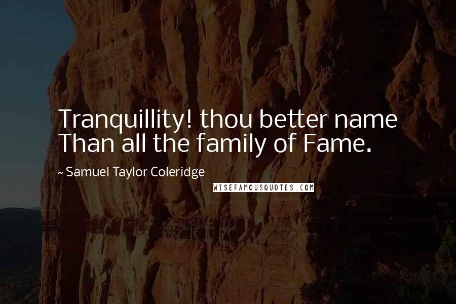 Samuel Taylor Coleridge Quotes: Tranquillity! thou better name Than all the family of Fame.